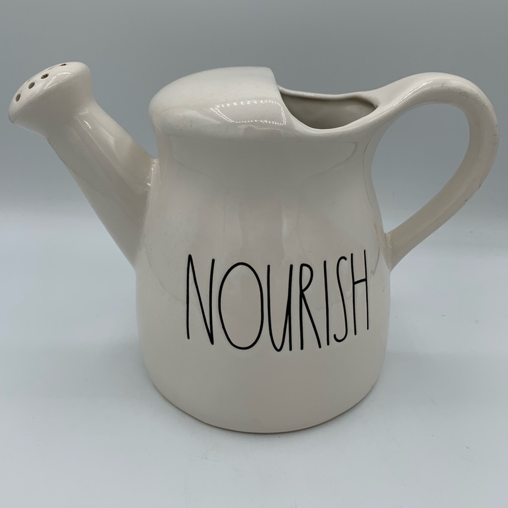 Rae Dunn plant watering pitcher or planter with NOURISH on it good condition